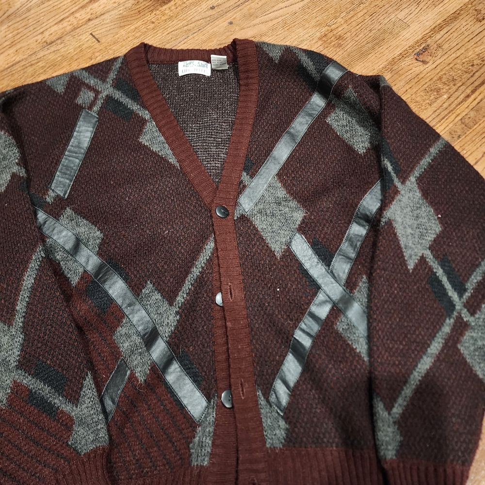 City Streets Men's Brown and Gray Patterned Cardigan